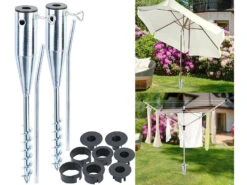 Royal Gardineer Sonnenschirm-Halterung:2er-Set Universal Stahl-Sonnenschirmständer Mit Bodendübel, Ø Bis 66mm