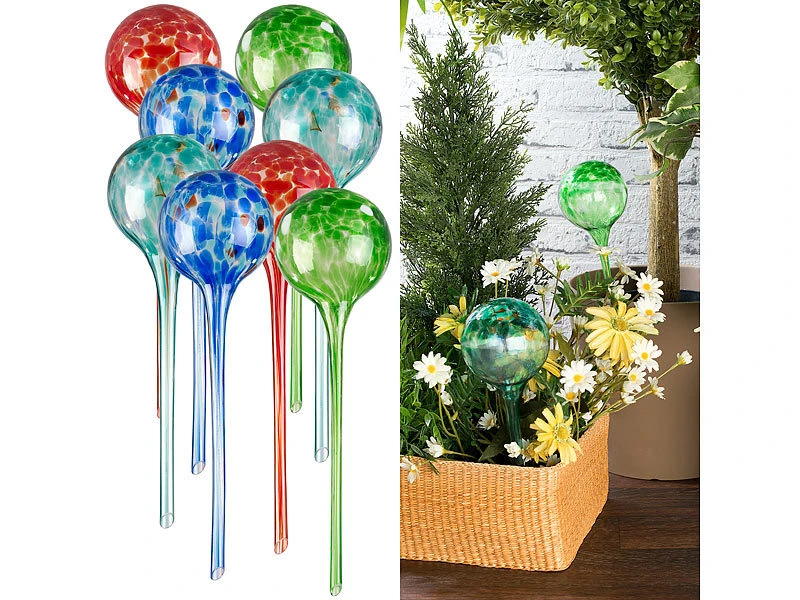 Royal Gardineer Blumen-Bewässerungskugel:2er -Set Gießfrei-Bewässerungs-Kugeln Aus Glas, Je 4 Stk., Ø 8,5 Cm
