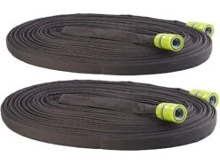 Royal Gardineer Flachschlauch:2er-Set Flache Perlschläuche, Schnellanschluss & Stopp-Ventil, 30 M