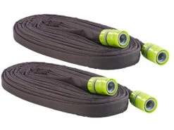 Royal Gardineer Gartenschlauch:2er-Set Perlschläuche "Eco" Flach, Inkl. Stopp-Ventil-Kupplungen, 12 M