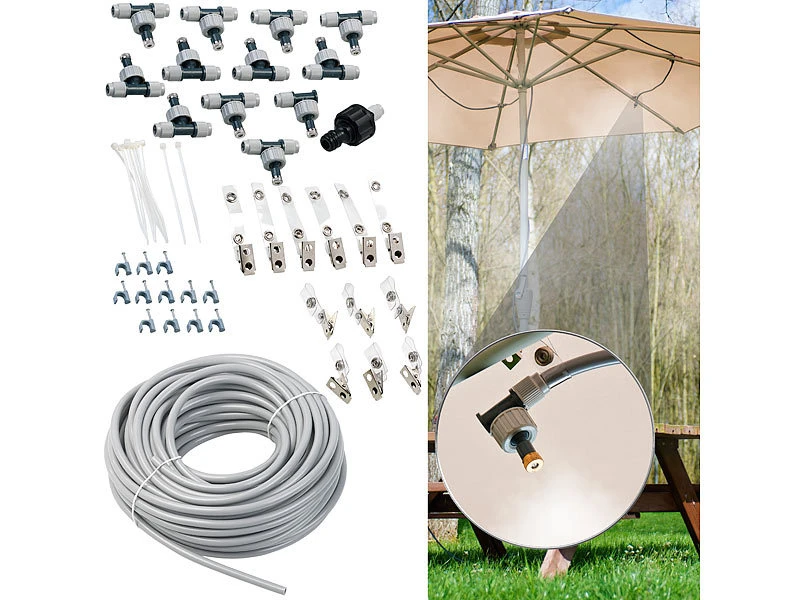 Royal Gardineer Wassernebler:Wasser-Zerstäuber-Set Mit 20-m-Schlauch Und 12 Beweglichen Metalldüsen