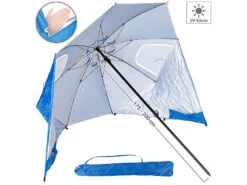 Infactory Sonnenschirm Strand:2in1-Sonnenschirm Und Strandmuschel 2 Seitenwände, UV50+, Verstellbar