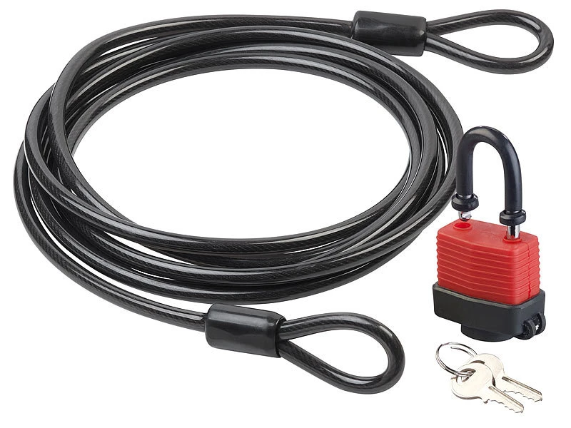 AGT Fahrradschloss Kabel:2er Pack Wetterfestes Profi-Stahlseil Mit Vorhängeschloss, 5m, Ø 1cm – Bild 8