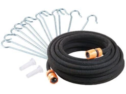 Royal Gardineer Rieselschlauch:Perlschlauch Rund, 12 M, Mit Schnellanschluss & Befestigungshaken