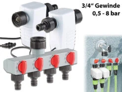 Royal Gardineer Automatische Wasseruhr:Elektronisch Gesteuertes Magnet-Ventil Im 2er-Set Mit 4-Wege-Verteiler