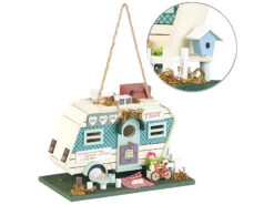 Royal Gardineer Wohnwagen Vogelhaus:Nistkasten In Wohnwagen-Optik Aus Holz, Mit Farbenfrohen Details