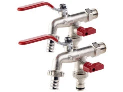 Royal Gardineer Wasserhahn Aussen:2er-Set Doppel-Wasserhähne Mit Kugelauslaufventil, 1/2-Zoll-Anschluss