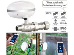 Royal Gardineer Wasserhahnaufsätze:WLAN-Bewässerungscomputer Mit Durchfluss-Regelventil Und App-Steuerung
