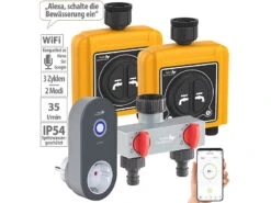 Royal Gardineer WiFi Bewässerung:WLAN-Bewässerungscomputer Mit 2 Dual-Ventilen, 2-fach-Wasserverteiler