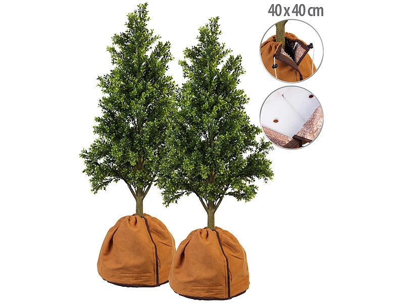 Royal Gardineer Kübelabdeckung:2er Set Thermo-Topfschutz Für Pflanzen,40 X 40 Cm,mit Drainage,braun