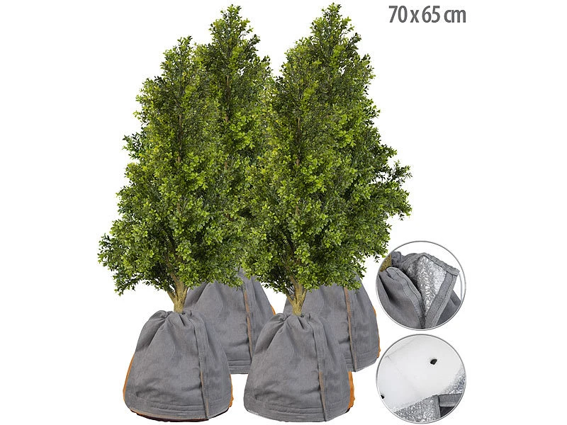 Royal Gardineer Blumen-Abdeckungen:4er-Set XL-Thermo-Topfschutz Für Pflanzen, 70x65cm, Drainage,anthrazit