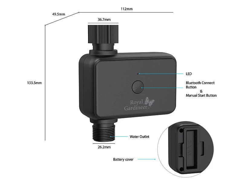 Royal Gardineer Bewässerung Bluetooth:Programmierbarer Bewässerungscomputer Mit Bluetooth 5 & App-Steuerung – Bild 4
