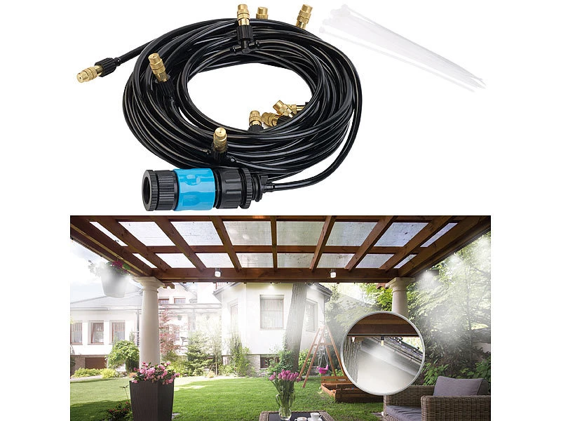 Royal Gardineer Sprühnebel Kühlung:Wasser-Zerstäuber-Set Mit 10-Meter-Schlauch Und 10 Metalldüsen