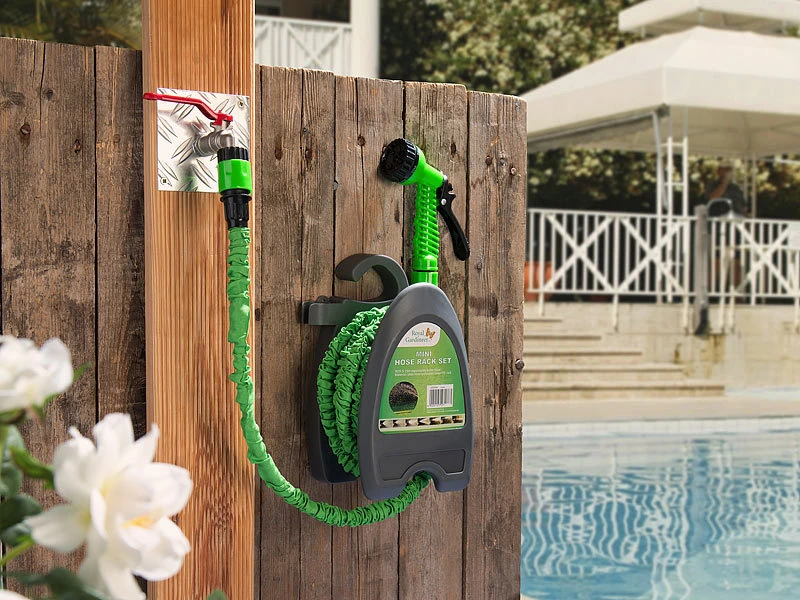 Royal Gardineer Schlauch:Dehnbarer Gartenschlauch PRO.V3 Mit Brause Und Wandhalter, 5-15 M – Bild 3