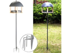 Royal Gardineer Vogelhaus Mit Ständer:XL-Vogelhaus, Metalldach, Erdspieß & Futterfläche Aus Holz, Ø 33,5 Cm