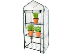 Royal Gardineer Mini-Gewächshaus:Folien-Gewächshaus, 3 Etagen, Aufrollbare Tür, 59 X 126 X 39 Cm, Weiß