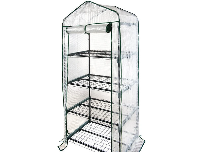 Royal Gardineer Tomaten-Gewächshaus:2er-Set Folien-Gewächshäuser, 4 Etagen, Aufroll-Tür, 69x160x49cm, Weiß – Bild 5