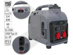 Revolt Notstromaggregat:Tragbarer Benzin-Inverter-Generator, 2.000 W, 2x 230 V, 2x USB, 4 L