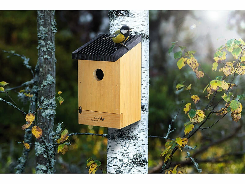 Royal Gardineer Holznistkasten:4er-Set Tannenholz-Nistkästen Für Wildvögel, 22x14x12 Cm, Vormontiert – Bild 2
