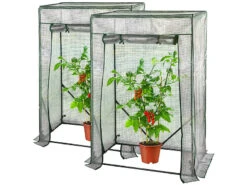 Royal Gardineer Gewächshaus-Folienzelt:2er-Set Tomaten-Folien-Gewächshäuser, Aufroll-Tür, 100x150x50 Cm, Weiß