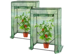 Royal Gardineer Gewächshaus Balkon:2er-Set Tomaten-Folien-Gewächshäuser, Aufroll-Tür, 100x50x150 Cm, Grün