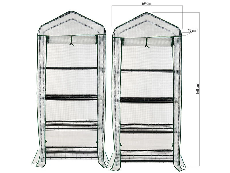 Royal Gardineer Tomaten-Gewächshaus:2er-Set Folien-Gewächshäuser, 4 Etagen, Aufroll-Tür, 69x160x49cm, Weiß – Bild 2