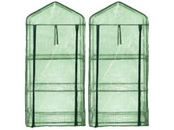 Royal Gardineer Gewächshaus-Folienzelte:2er-Set Folien-Gewächshäuser, 3 Etagen, Aufroll-Tür, 59x126x39cm, Grün