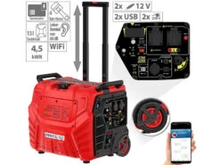 Revolt Stromaggregat:WLAN-Benzin-Inverter-Generator, 4.200W, 2x 230 V, 2x 12 V, 2x USB, 13l