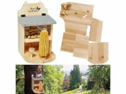 Royal Gardineer Natur-Holzbausatz Kinder:Eichhörnchen-Futterhaus Mit Maiskolbenhalter Und Metalldach, Bausatz