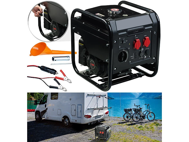 Revolt Inverter Stromerzeuger:Benzin-Inverter-Generator, 3.800 W, 2x 230 V, 1x 12 V, 2x USB, 12 L – Bild 2