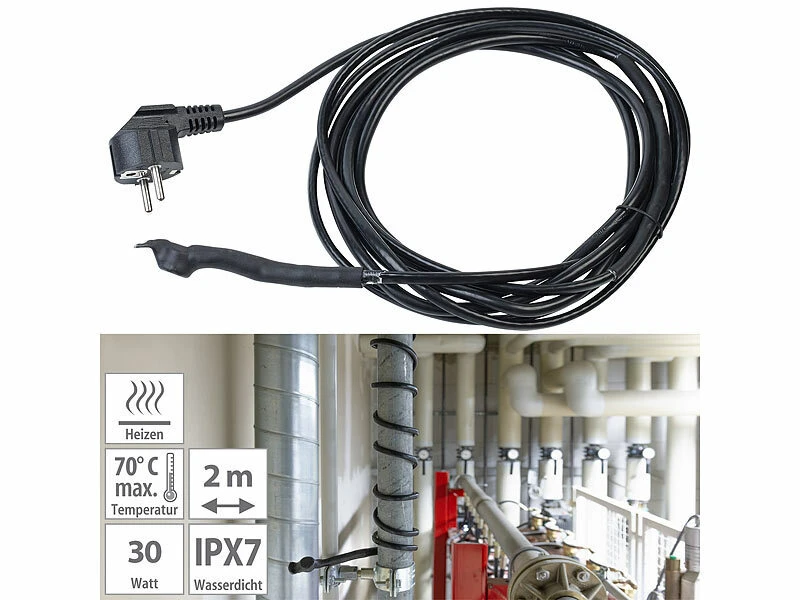 Royal Gardineer Dachrinnenheizung:Frostschutzkabel Mit Thermostat, 2 M Heizkabel, 30 Watt, IPX7