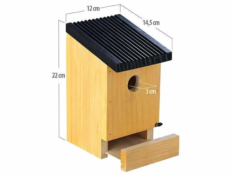 Royal Gardineer Holznistkasten:4er-Set Tannenholz-Nistkästen Für Wildvögel, 22x14x12 Cm, Vormontiert – Bild 4