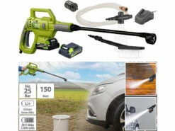 AGT Professional Mobiler Druckreiniger:Akku-Druckreiniger Mit Schnell-Ladegerät, 2 Aufsätze, Zweitakku, 25bar